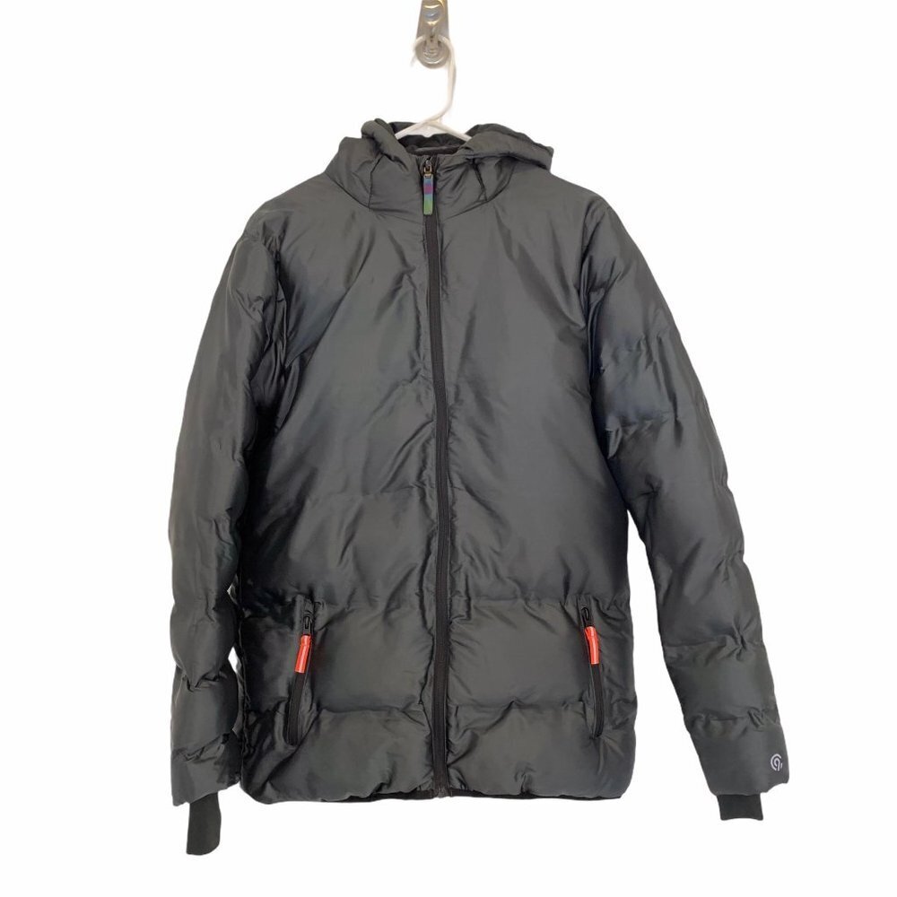 Apartment 9 puffer hooded zip up long sleeve black